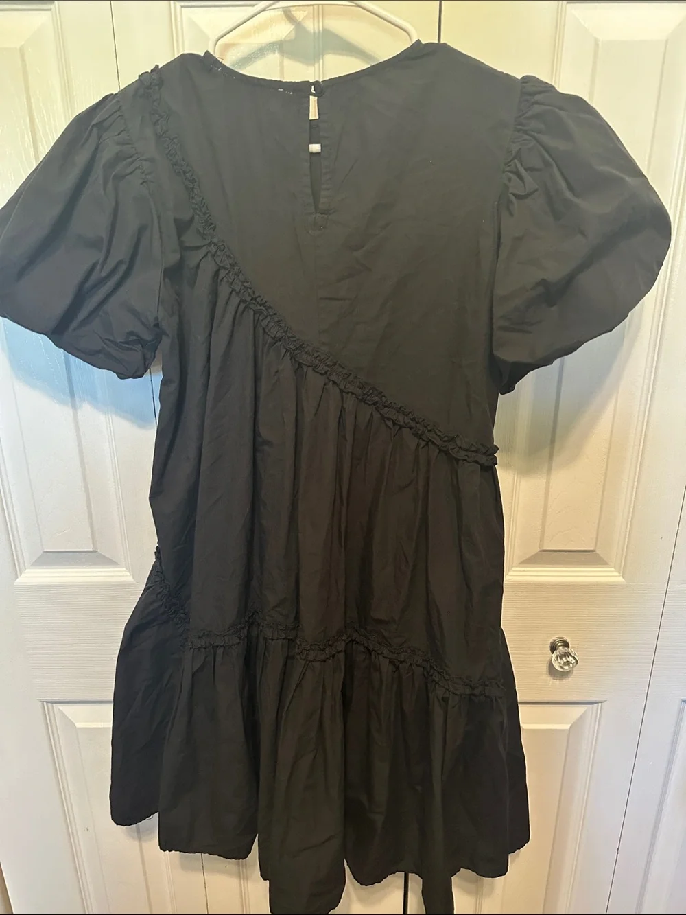 Anthropologie Forever That Girl Black Asymmetrical Ruffle Puff-Sleeve Mini Dress